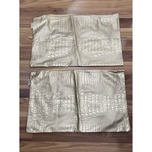BRAWARM Gold Faux Croc Leather Throw Pillow Case Set Of 2 Size 20" X 12" in NEW